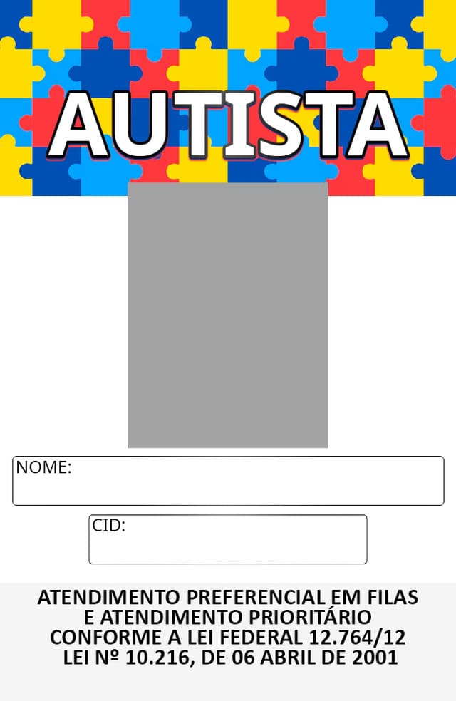 Frente do cartão de identificação do autista.
